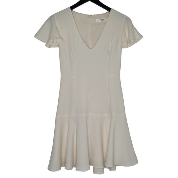 Amanda Uprichard Irvina Mini Dress XS Ivory Flutter‎ Sleeve V-Neck Flounce Hem - Picture 1 of 12